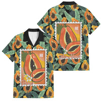 Aloha Hawaii Mikana Family Matching Off Shoulder Maxi Dress and Hawaiian Shirt Hawaiian Papaya Stylized Stamp LT14 Dad's Shirt - Short Sleeve Green - Polynesian Pride