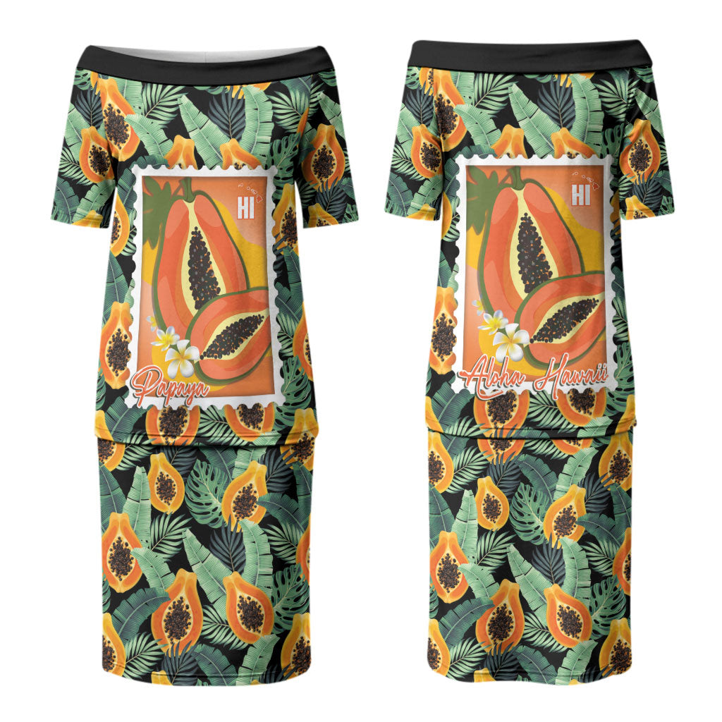 Aloha Hawaii Mikana Family Matching Puletasi and Hawaiian Shirt Hawaiian Papaya Stylized Stamp LT14 Mom's Dress Green - Polynesian Pride