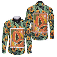 Aloha Hawaii Mikana Family Matching Puletasi and Hawaiian Shirt Hawaiian Papaya Stylized Stamp LT14 Dad's Shirt - Long Sleeve Green - Polynesian Pride