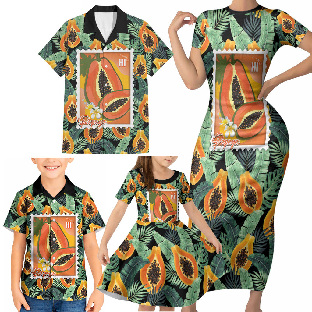 Aloha Hawaii Mikana Family Matching Short Sleeve Bodycon Dress and Hawaiian Shirt Hawaiian Papaya Stylized Stamp LT14 - Polynesian Pride