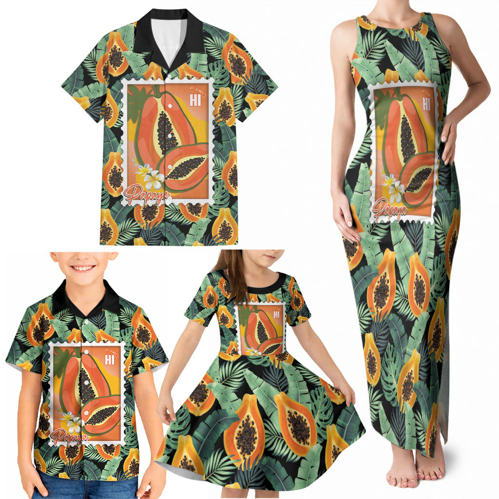 Aloha Hawaii Mikana Family Matching Tank Maxi Dress and Hawaiian Shirt Hawaiian Papaya Stylized Stamp LT14 - Polynesian Pride