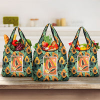 Aloha Hawaii Mikana Grocery Bag Hawaiian Papaya Stylized Stamp LT14 3-pack One Size Green - Polynesian Pride