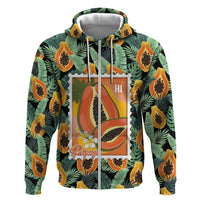 Aloha Hawaii Mikana Hoodie Hawaiian Papaya Stylized Stamp LT14 Zip Hoodie Green - Polynesian Pride