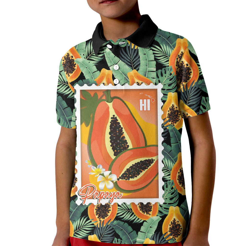 Aloha Hawaii Mikana Kid Polo Shirt Hawaiian Papaya Stylized Stamp