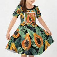 Aloha Hawaii Mikana Kid Short Sleeve Dress Hawaiian Papaya Stylized Stamp LT14 KID Green - Polynesian Pride