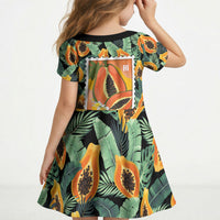 Aloha Hawaii Mikana Kid Short Sleeve Dress Hawaiian Papaya Stylized Stamp LT14 - Polynesian Pride