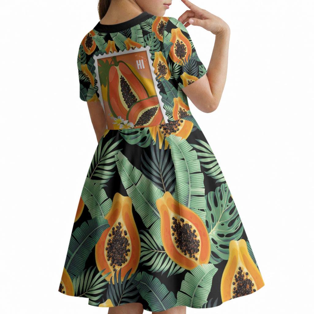 Aloha Hawaii Mikana Kid Short Sleeve Dress Hawaiian Papaya Stylized Stamp LT14 - Polynesian Pride