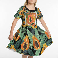 Aloha Hawaii Mikana Kid Short Sleeve Dress Hawaiian Papaya Stylized Stamp LT14 - Polynesian Pride