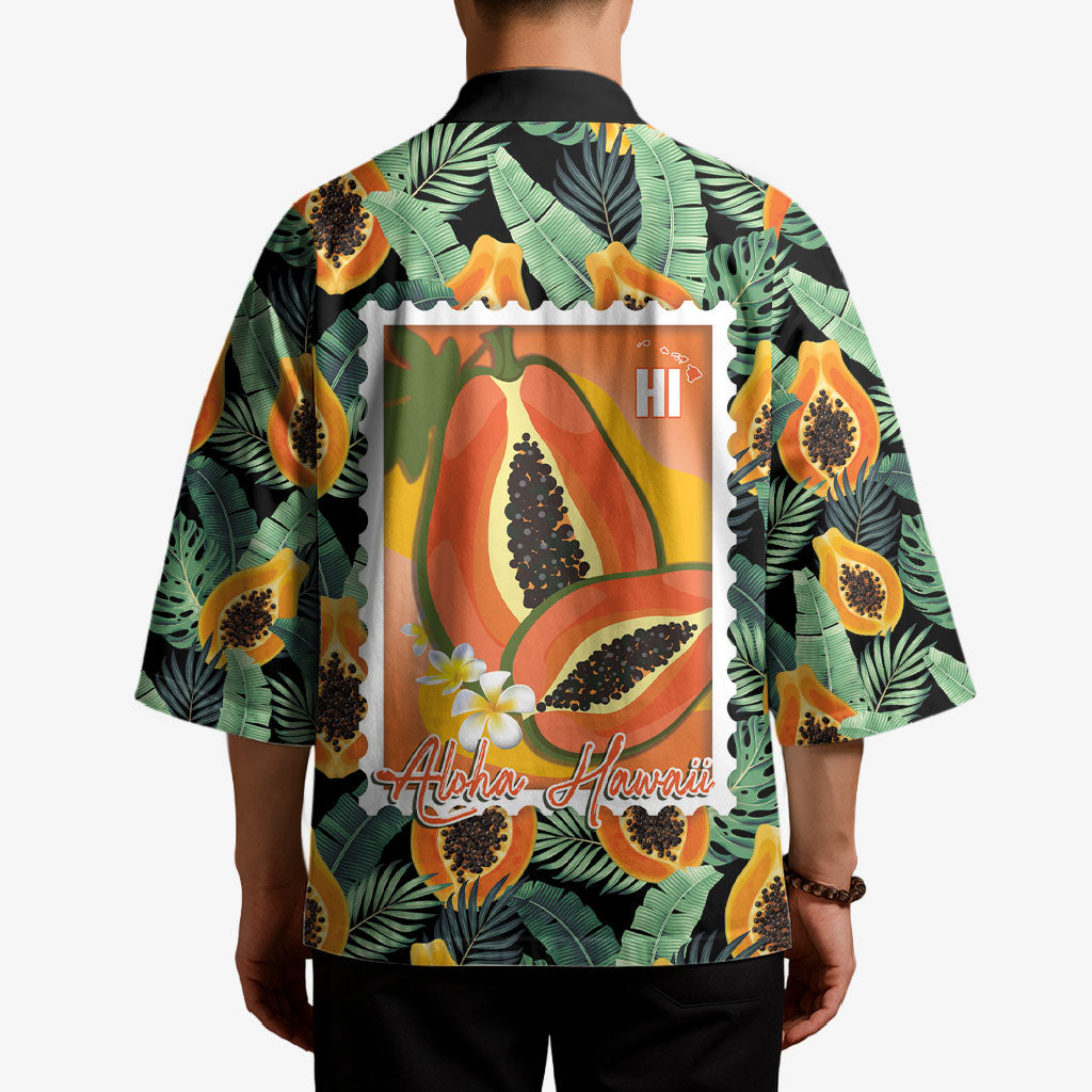 Aloha Hawaii Mikana Kimono Hawaiian Papaya Stylized Stamp LT14 - Polynesian Pride