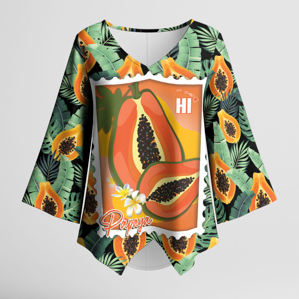 Aloha Hawaii Mikana Kimono Sleeve Blouse Hawaiian Papaya Stylized Stamp LT14 Female Green - Polynesian Pride
