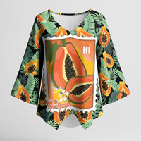 Aloha Hawaii Mikana Kimono Sleeve Blouse Hawaiian Papaya Stylized Stamp LT14 Female Green - Polynesian Pride