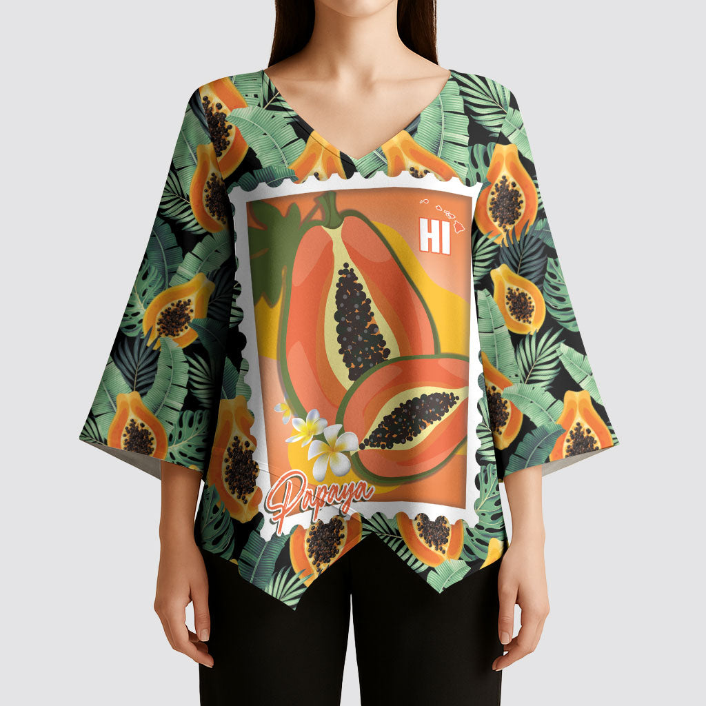 Aloha Hawaii Mikana Kimono Sleeve Blouse Hawaiian Papaya Stylized Stamp LT14 - Polynesian Pride