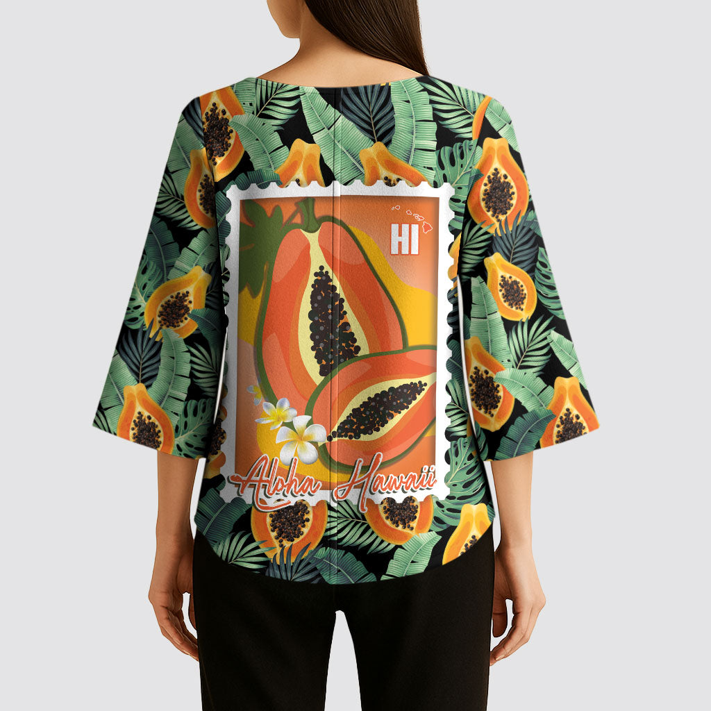 Aloha Hawaii Mikana Kimono Sleeve Blouse Hawaiian Papaya Stylized Stamp LT14 - Polynesian Pride