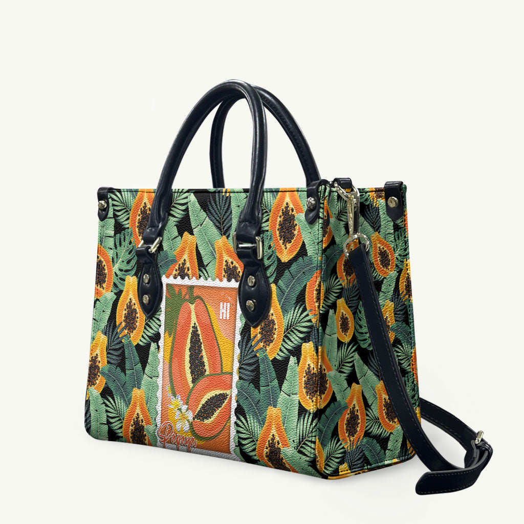 Aloha Hawaii Mikana Leather Bag Hawaiian Papaya Stylized Stamp LT14 Green - Polynesian Pride
