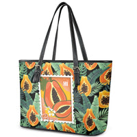 Aloha Hawaii Mikana Leather Tote Bag Hawaiian Papaya Stylized Stamp LT14 - Polynesian Pride
