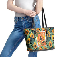 Aloha Hawaii Mikana Leather Tote Bag Hawaiian Papaya Stylized Stamp LT14 - Polynesian Pride
