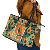 Aloha Hawaii Mikana Leather Tote Bag Hawaiian Papaya Stylized Stamp LT14 - Polynesian Pride