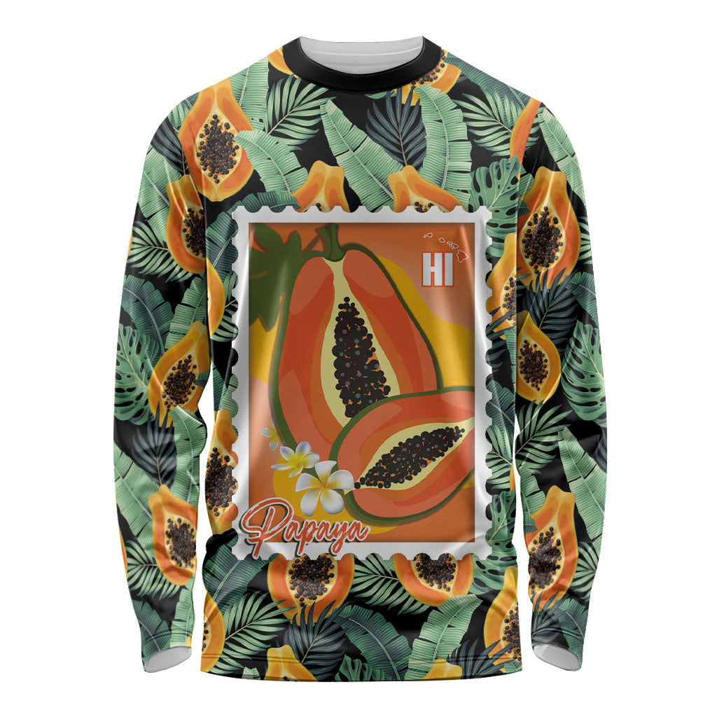 Aloha Hawaii Mikana Long Sleeve Shirt Hawaiian Papaya Stylized Stamp