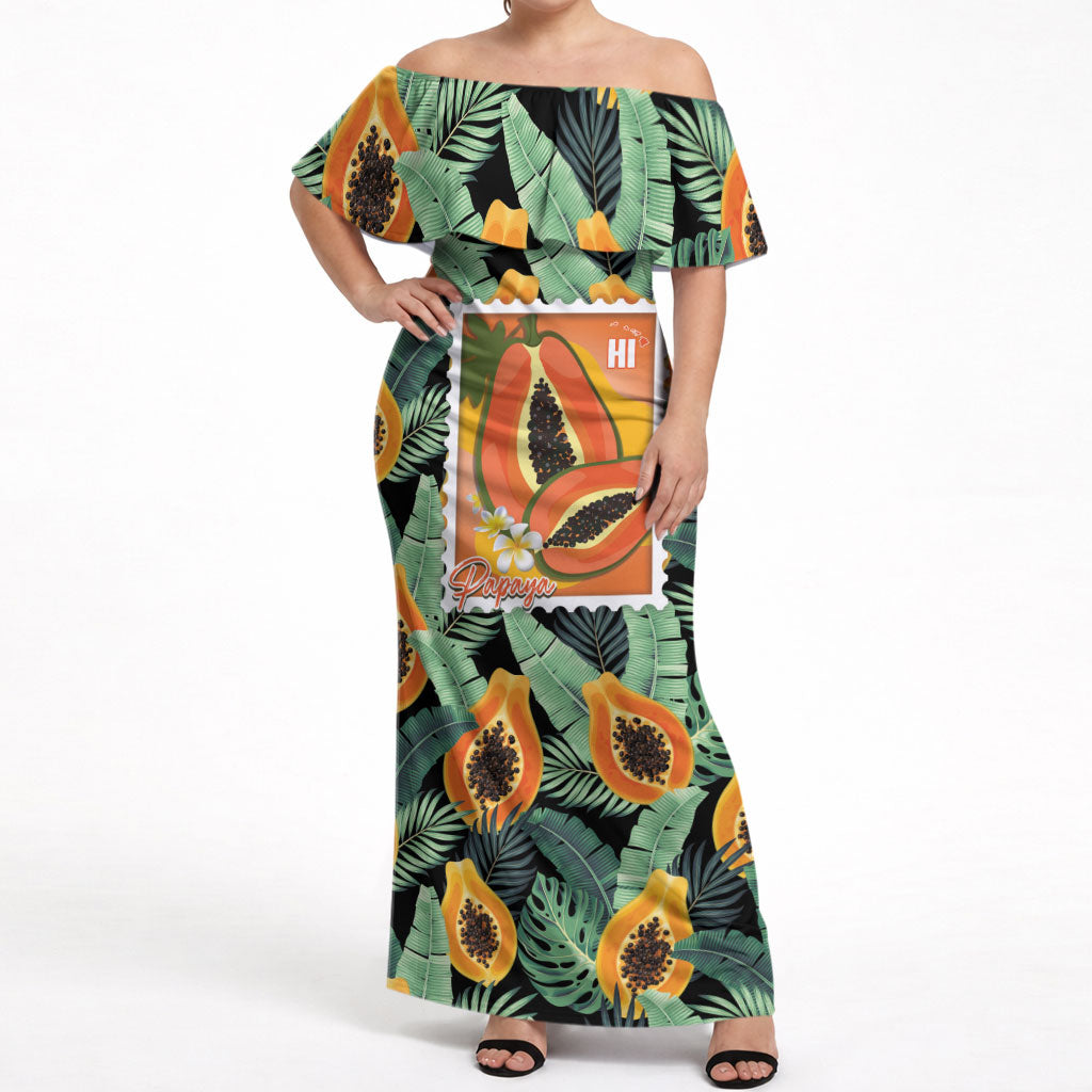 Aloha Hawaii Mikana Off Shoulder Maxi Dress Hawaiian Papaya Stylized Stamp LT14 Women Green - Polynesian Pride