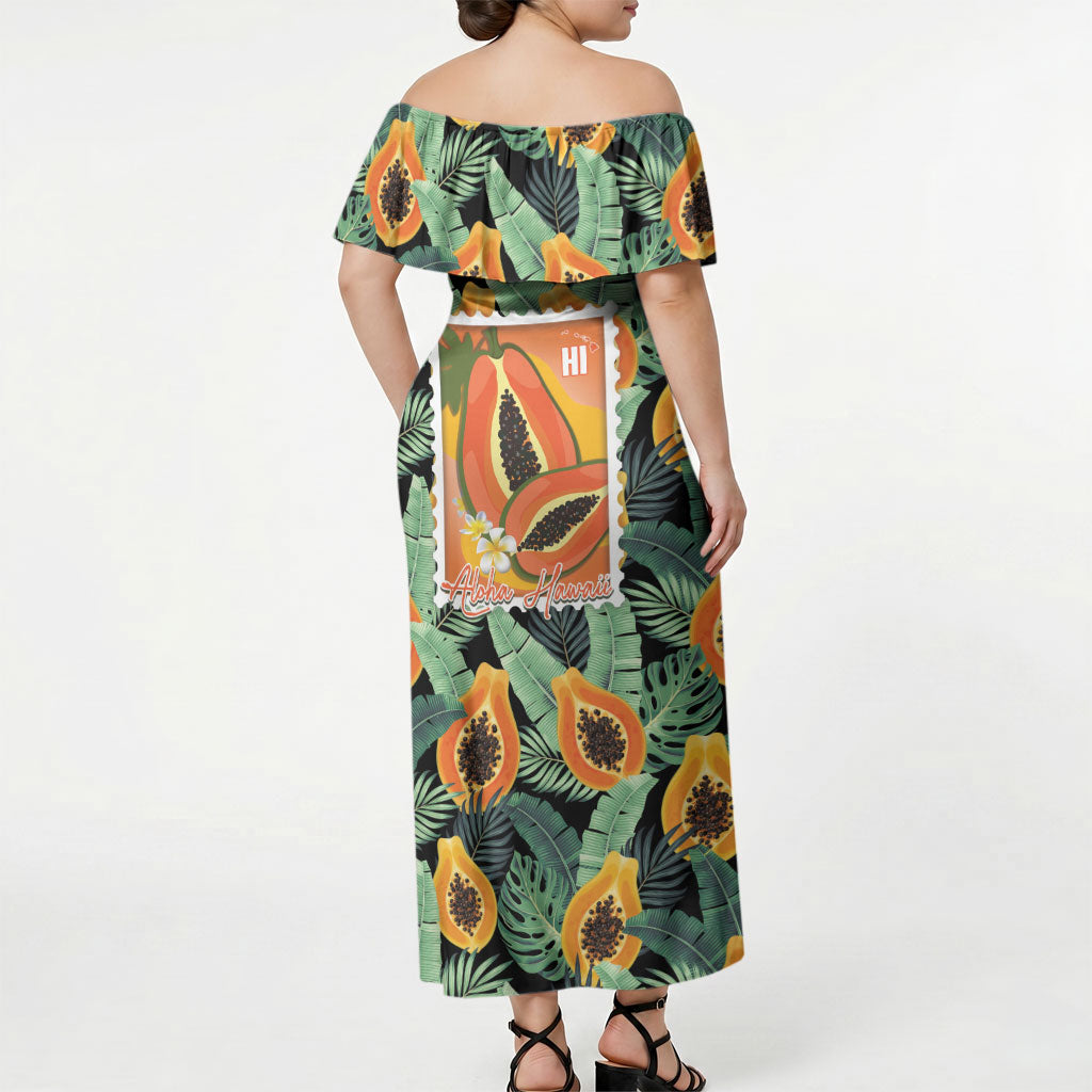 Aloha Hawaii Mikana Off Shoulder Maxi Dress Hawaiian Papaya Stylized Stamp LT14 - Polynesian Pride