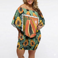 Aloha Hawaii Mikana Off Shoulder Short Dress Hawaiian Papaya Stylized Stamp LT14 Women Green - Polynesian Pride
