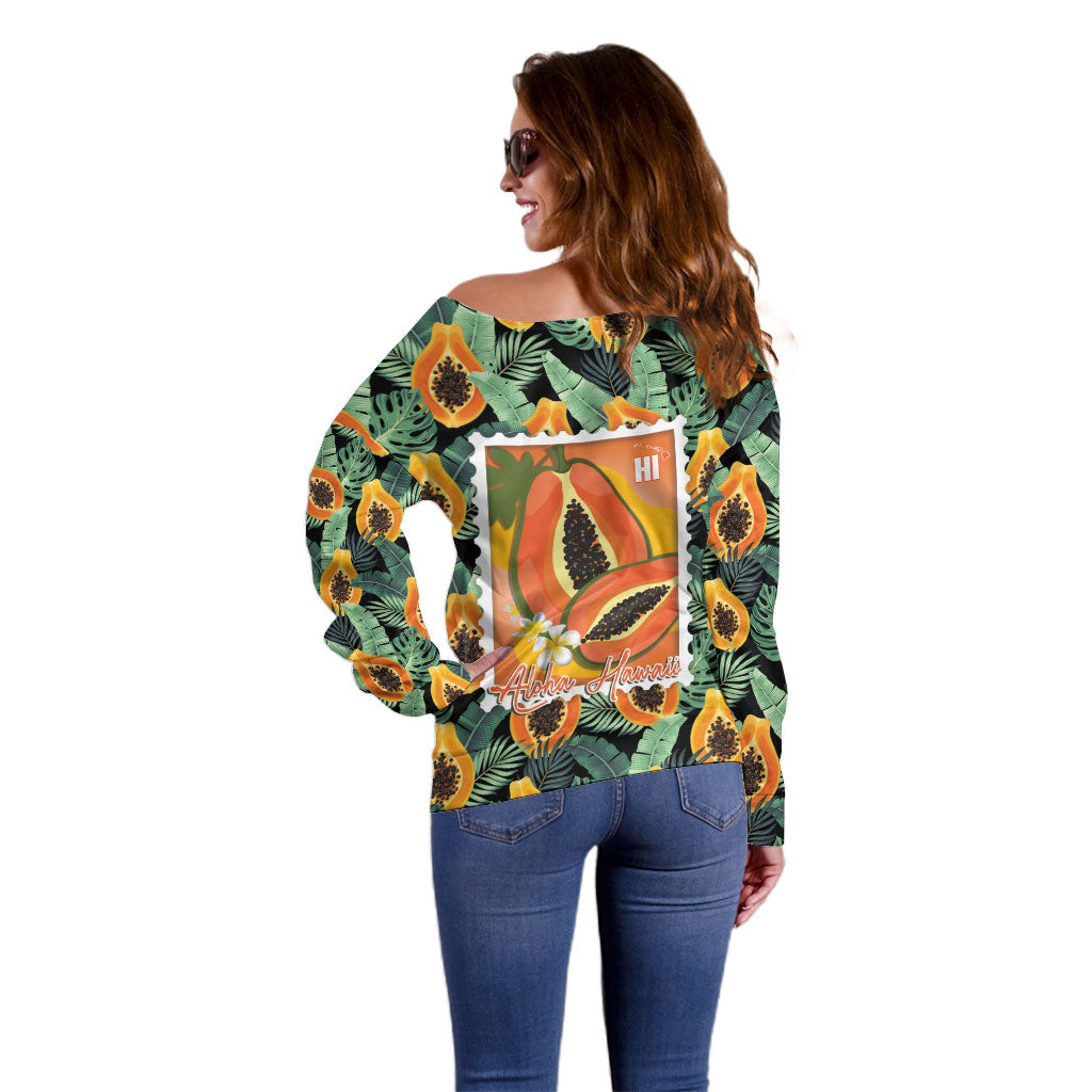 Aloha Hawaii Mikana Off Shoulder Sweater Hawaiian Papaya Stylized Stamp LT14 - Polynesian Pride