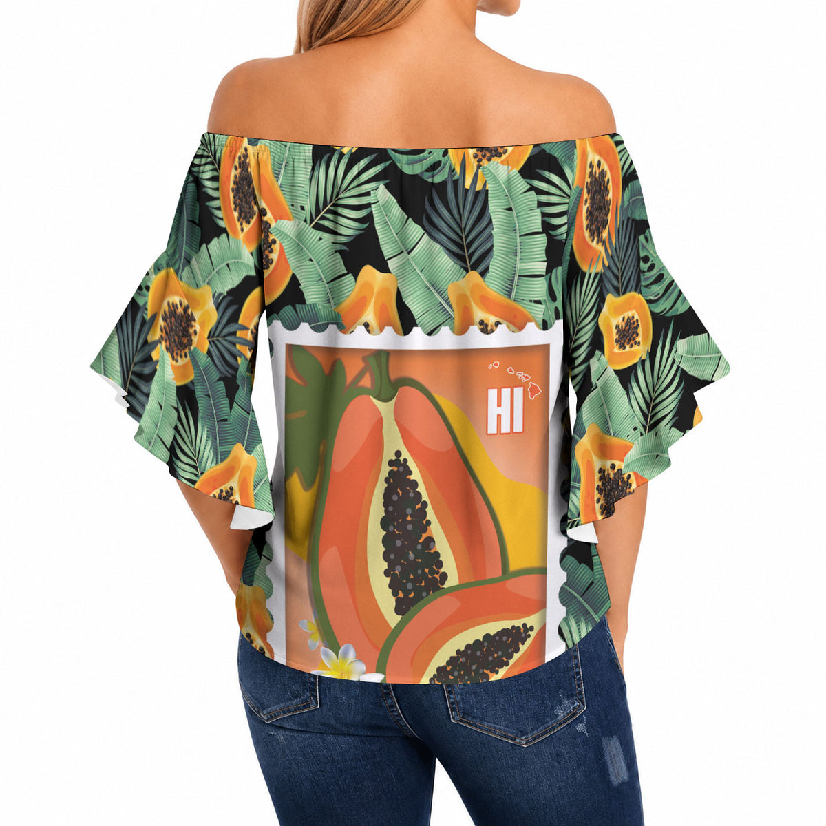 Aloha Hawaii Mikana Off Shoulder Wrap Waist Top Hawaiian Papaya Stylized Stamp LT14 - Polynesian Pride