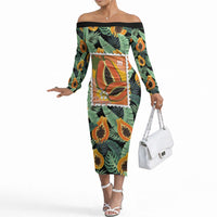 Aloha Hawaii Mikana Off The Shoulder Long Sleeve Dress Hawaiian Papaya Stylized Stamp LT14 Women Green - Polynesian Pride