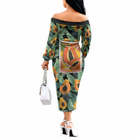 Aloha Hawaii Mikana Off The Shoulder Long Sleeve Dress Hawaiian Papaya Stylized Stamp LT14 - Polynesian Pride