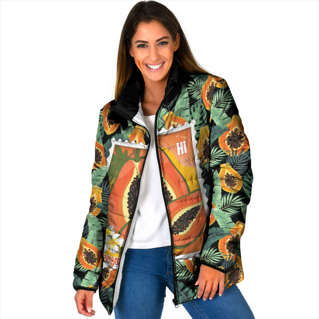 Aloha Hawaii Mikana Padded Jacket Hawaiian Papaya Stylized Stamp LT14 Women Green - Polynesian Pride