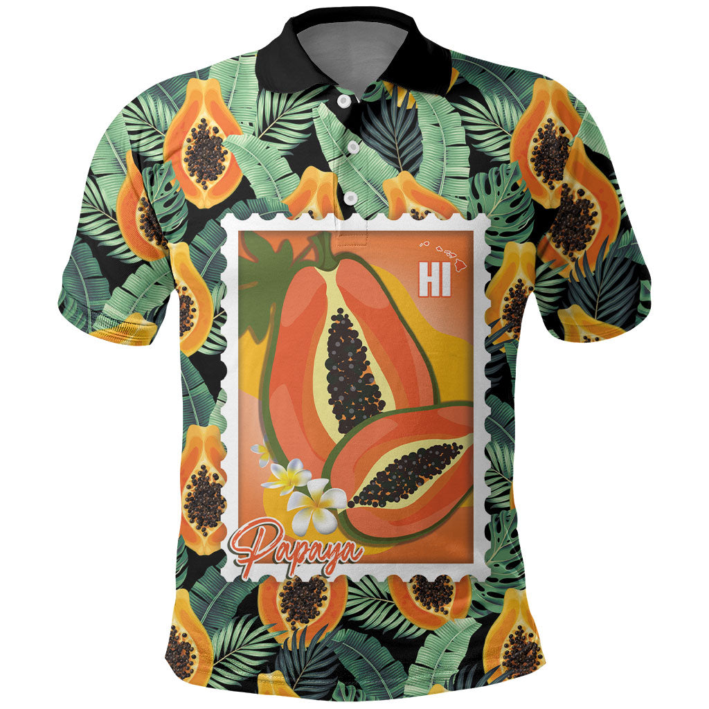 Aloha Hawaii Mikana Polo Shirt Hawaiian Papaya Stylized Stamp LT14 Green - Polynesian Pride