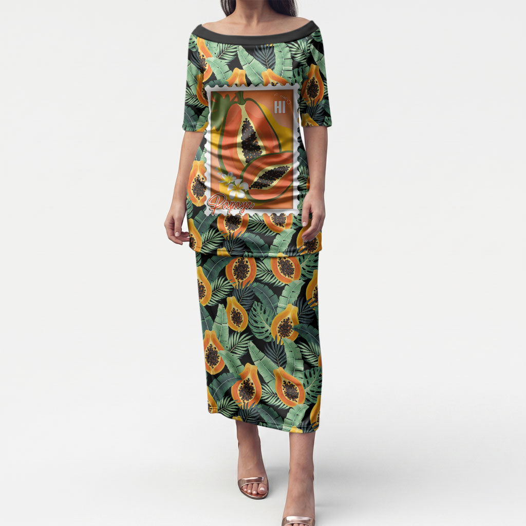 Aloha Hawaii Mikana Puletasi Hawaiian Papaya Stylized Stamp LT14 Long Dress Green - Polynesian Pride