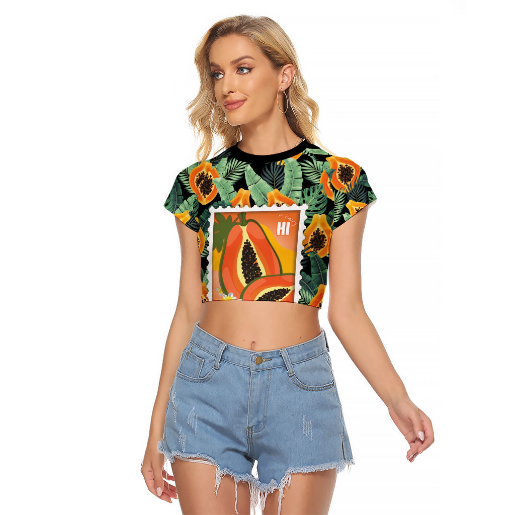 Aloha Hawaii Mikana Raglan Cropped T Shirt Hawaiian Papaya Stylized Stamp