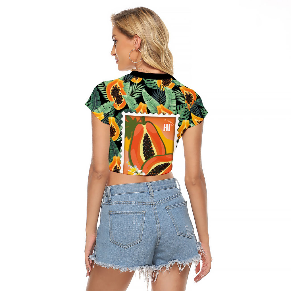 Aloha Hawaii Mikana Raglan Cropped T Shirt Hawaiian Papaya Stylized Stamp LT14 - Polynesian Pride