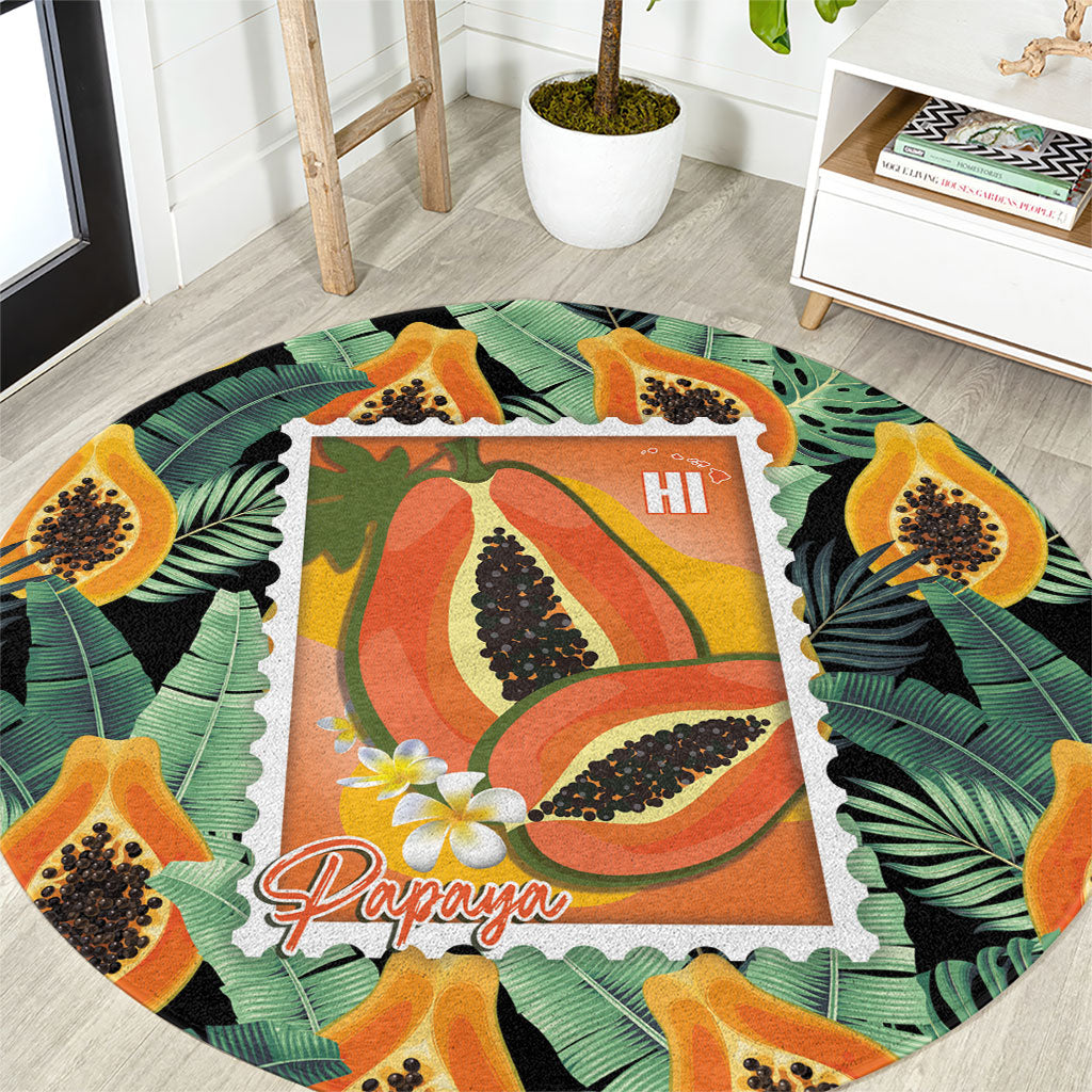 Aloha Hawaii Mikana Round Carpet Hawaiian Papaya Stylized Stamp LT14 Green - Polynesian Pride