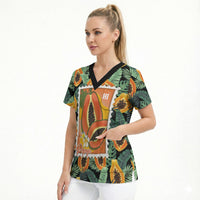 Aloha Hawaii Mikana Scrub Top Hawaiian Papaya Stylized Stamp LT14 - Polynesian Pride