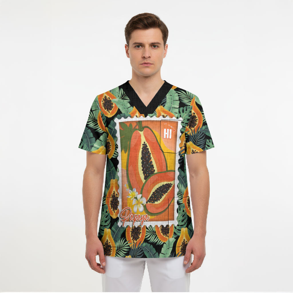 Aloha Hawaii Mikana Scrub Top Hawaiian Papaya Stylized Stamp LT14 - Polynesian Pride