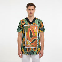 Aloha Hawaii Mikana Scrub Top Hawaiian Papaya Stylized Stamp LT14 - Polynesian Pride