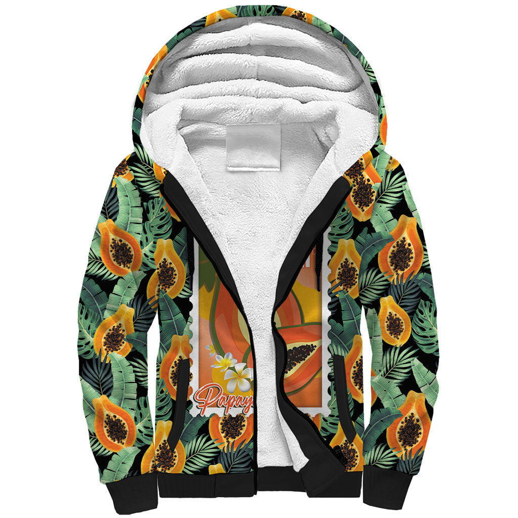 Aloha Hawaii Mikana Sherpa Hoodie Hawaiian Papaya Stylized Stamp LT14 Unisex Green - Polynesian Pride