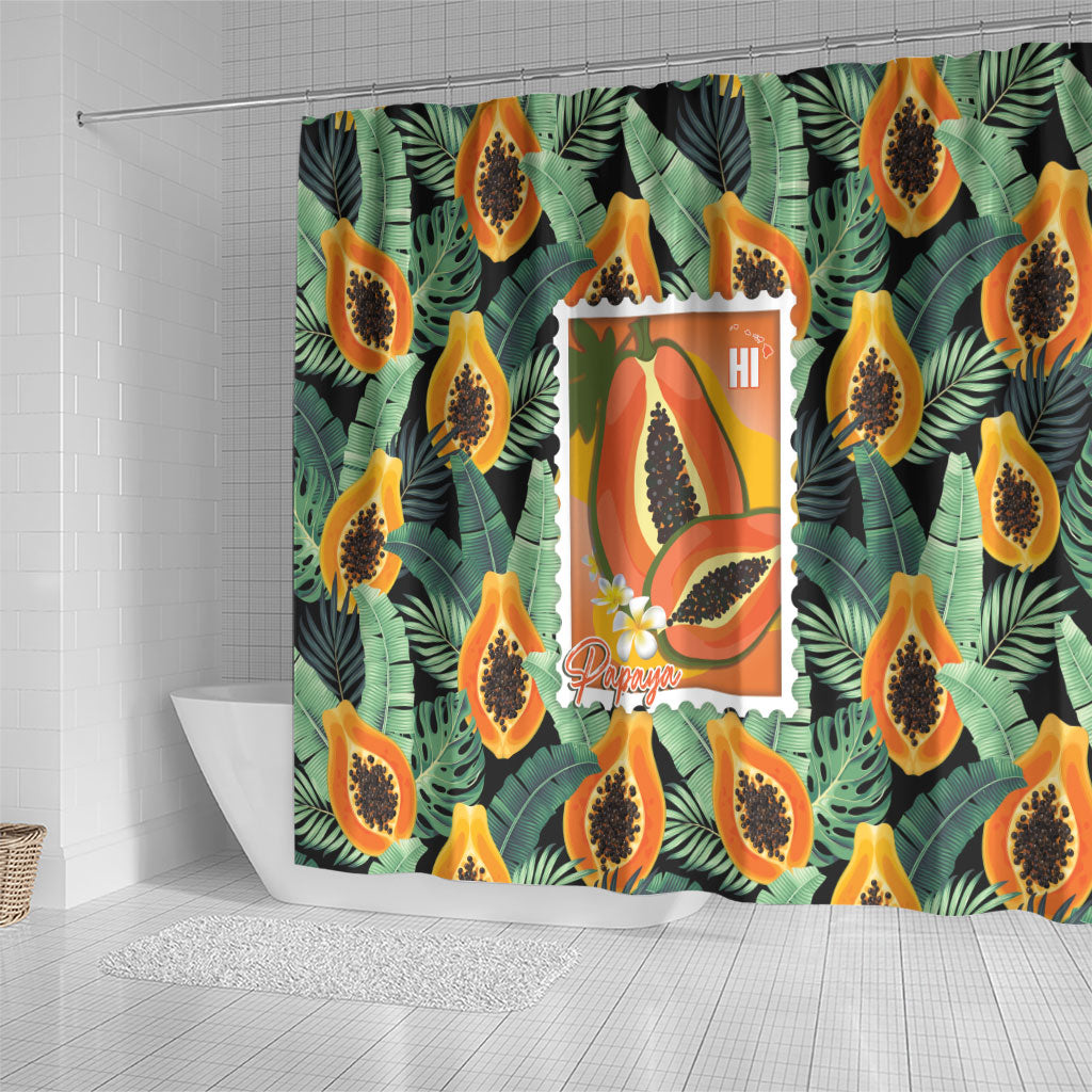 Aloha Hawaii Mikana Shower Curtain Hawaiian Papaya Stylized Stamp LT14 - Polynesian Pride