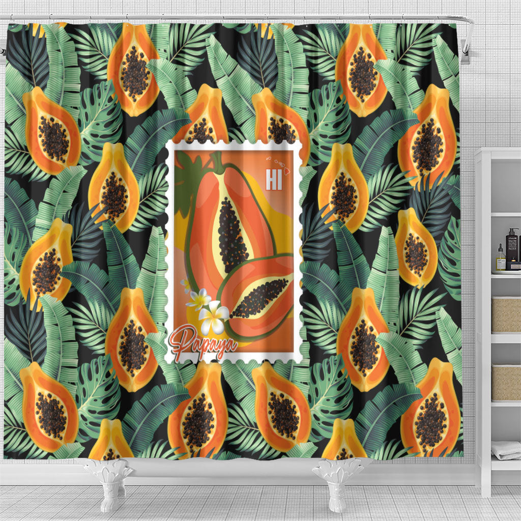 Aloha Hawaii Mikana Shower Curtain Hawaiian Papaya Stylized Stamp LT14 - Polynesian Pride