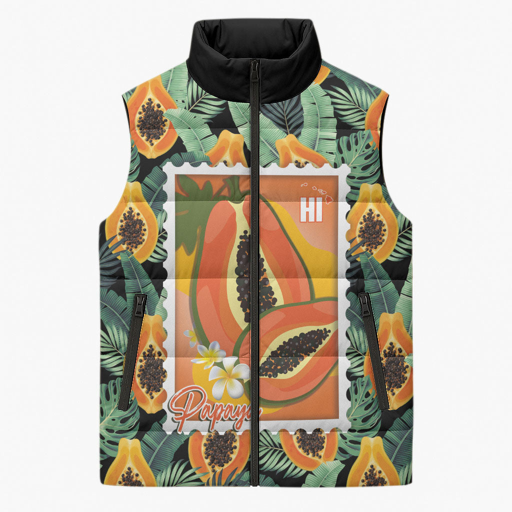 Aloha Hawaii Mikana Sleeveless Puffer Jacket Hawaiian Papaya Stylized Stamp LT14 Unisex Green - Polynesian Pride