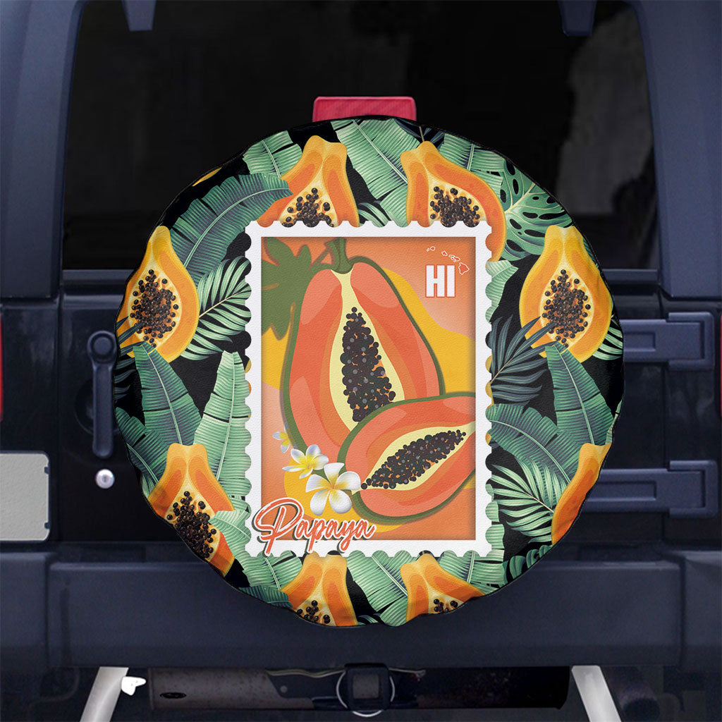 Aloha Hawaii Mikana Spare Tire Cover Hawaiian Papaya Stylized Stamp LT14 No hole Green - Polynesian Pride