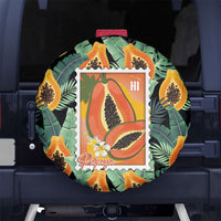 Aloha Hawaii Mikana Spare Tire Cover Hawaiian Papaya Stylized Stamp LT14 No hole Green - Polynesian Pride