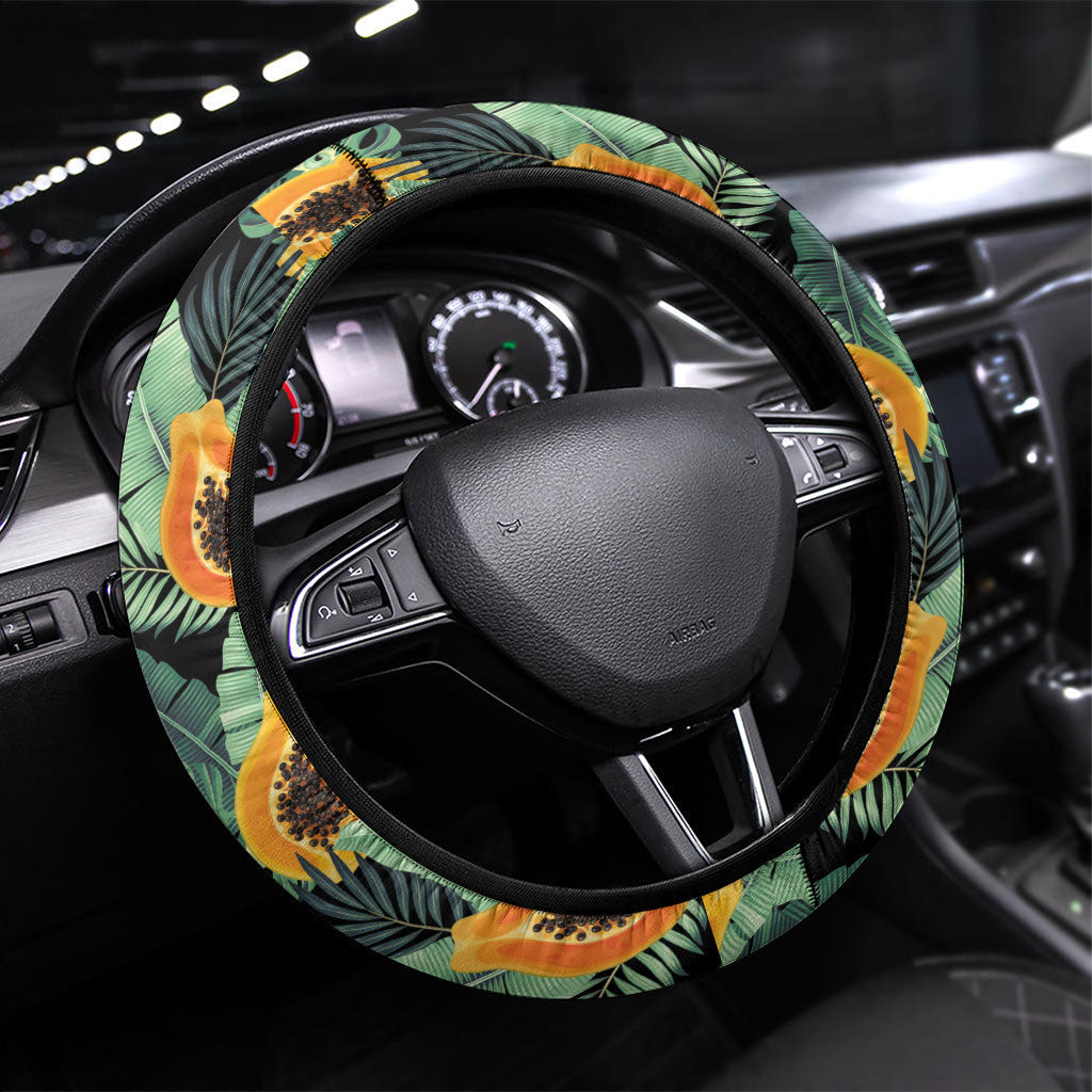 Aloha Hawaii Mikana Steering Wheel Cover Hawaiian Papaya Stylized Stamp LT14 Universal Fit Green - Polynesian Pride
