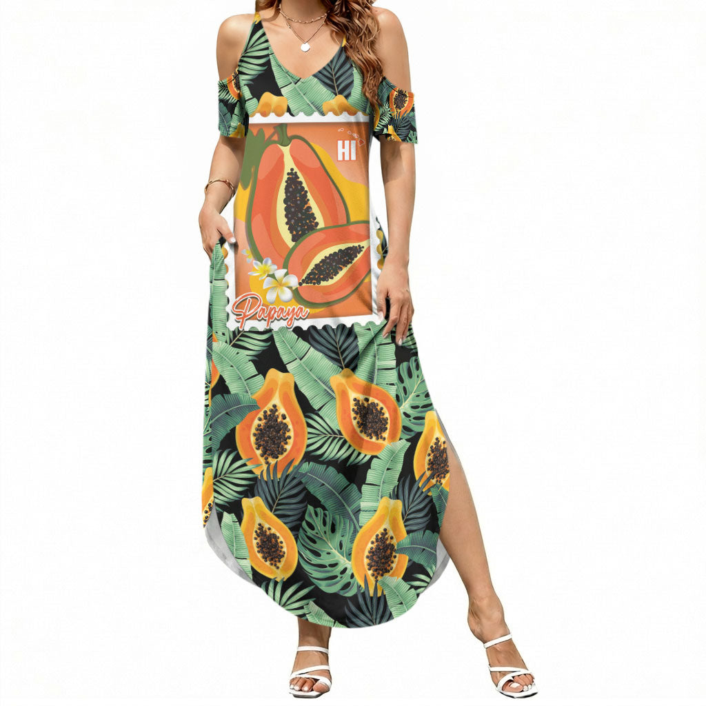 Aloha Hawaii Mikana Summer Maxi Dress Hawaiian Papaya Stylized Stamp LT14 Women Green - Polynesian Pride