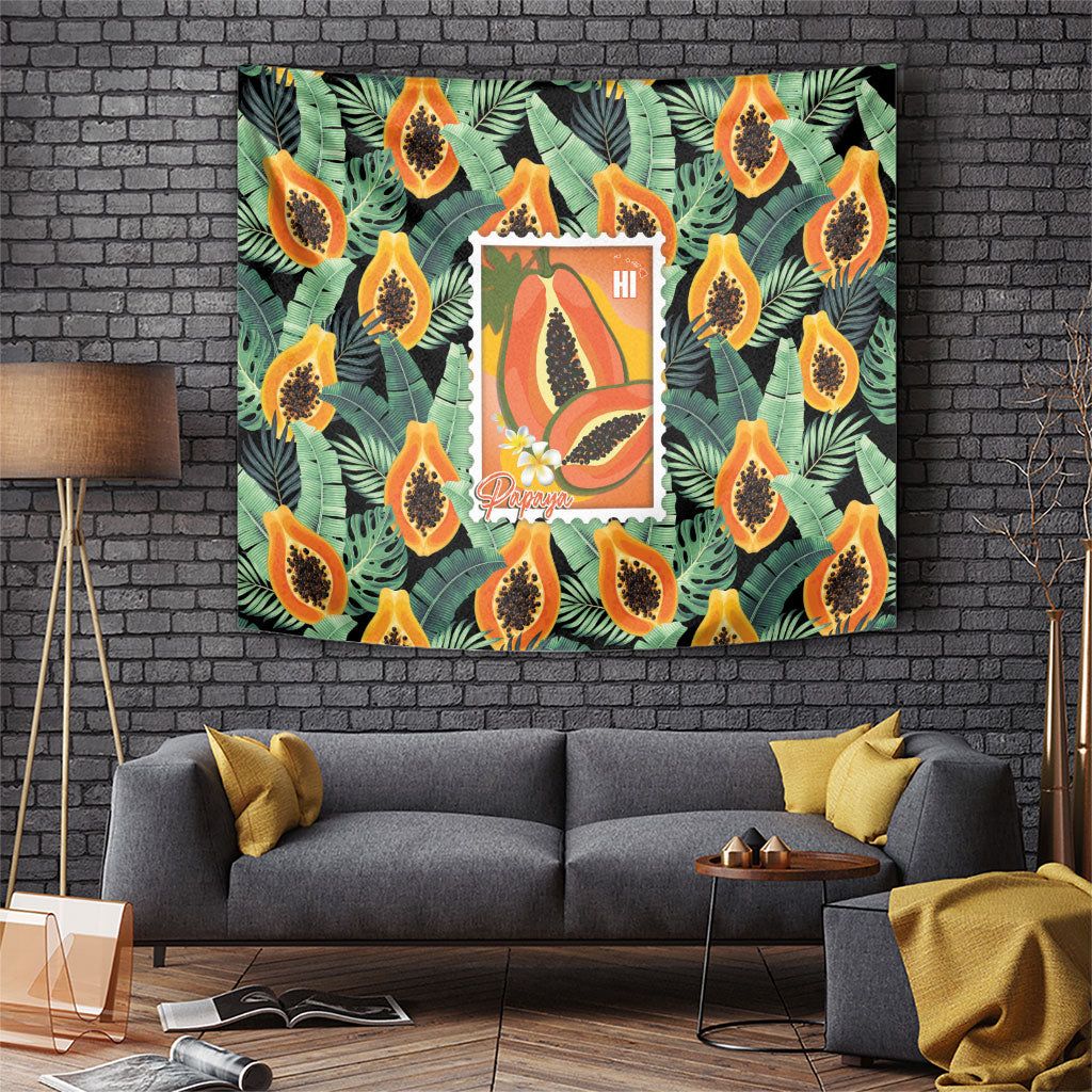 Aloha Hawaii Mikana Tapestry Hawaiian Papaya Stylized Stamp LT14 Green - Polynesian Pride