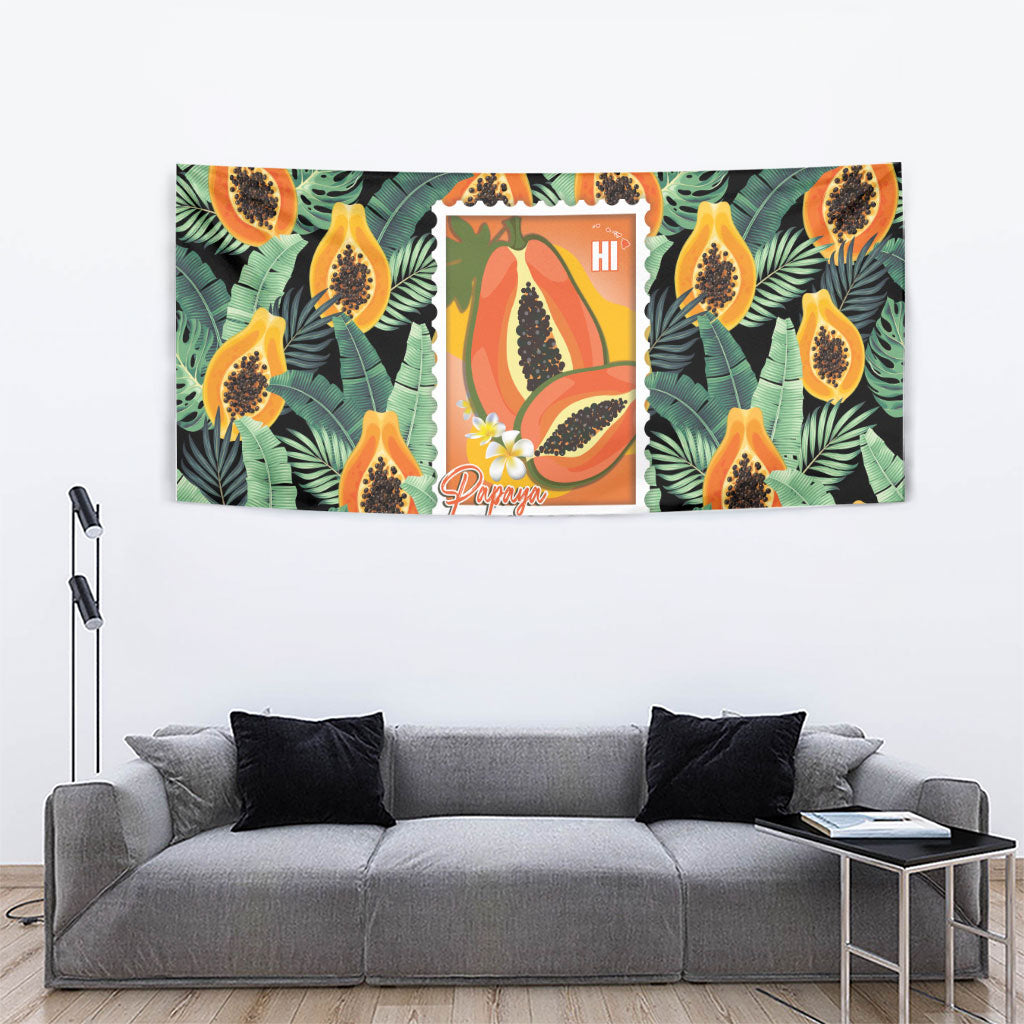 Aloha Hawaii Mikana Tapestry Hawaiian Papaya Stylized Stamp LT14 - Polynesian Pride