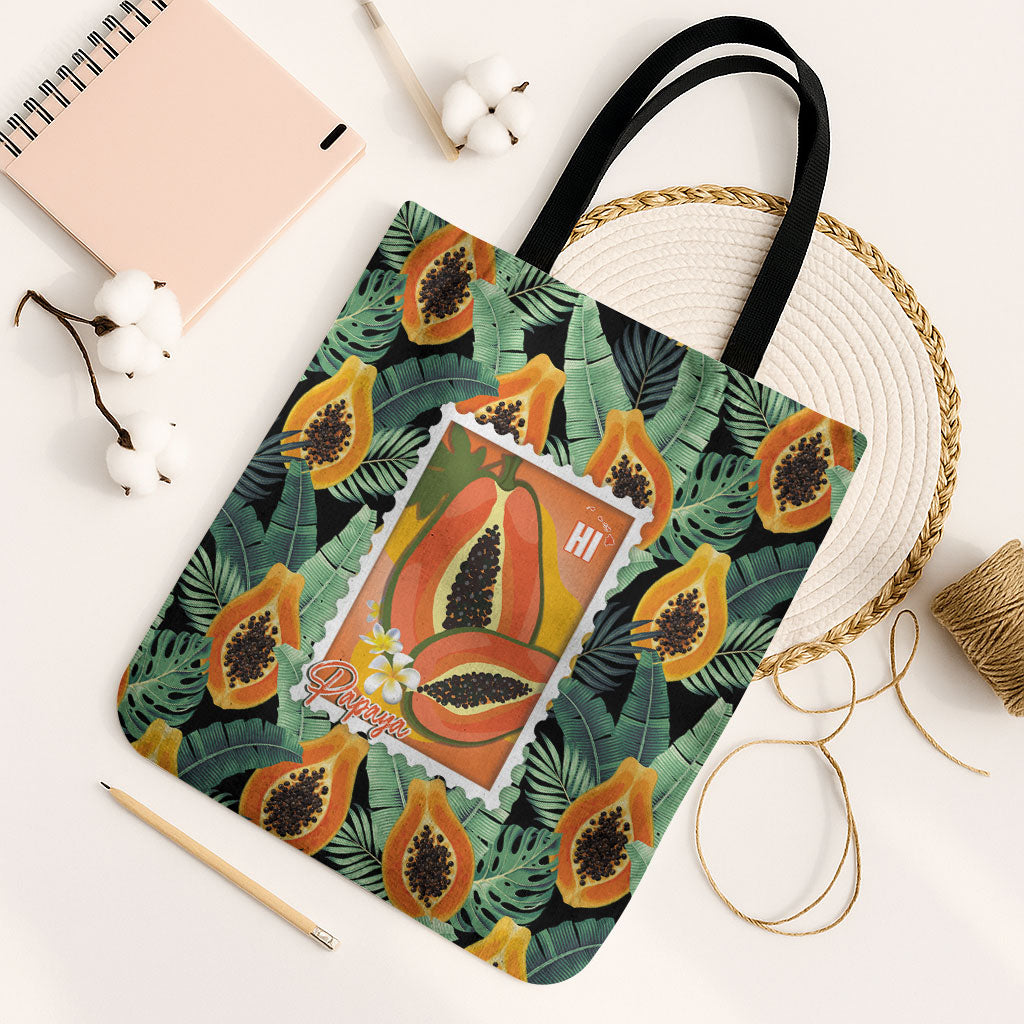 Aloha Hawaii Mikana Tote Bag Hawaiian Papaya Stylized Stamp