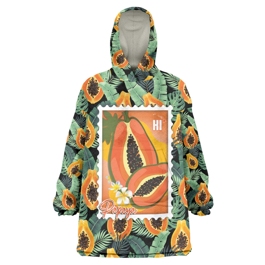 Aloha Hawaii Mikana Wearable Blanket Hoodie Hawaiian Papaya Stylized Stamp